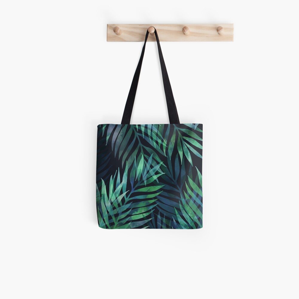 Dark green palms leaves pattern Tote Bag