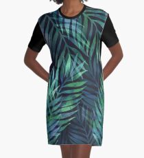 Dark green palms leaves pattern Graphic T-Shirt Dress