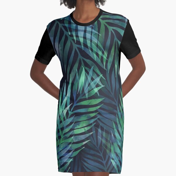 Dark green palms leaves pattern Graphic T-Shirt Dress