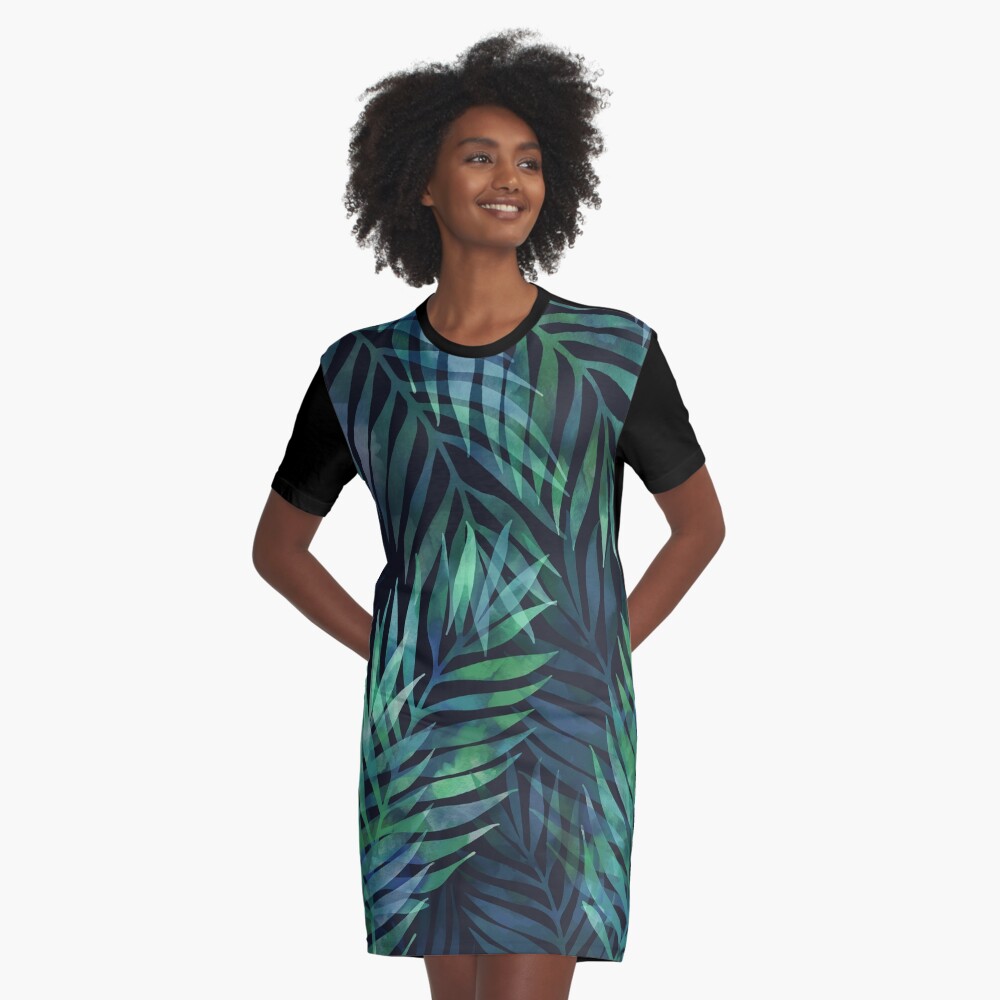 Dark green palms leaves pattern Graphic T-Shirt Dress