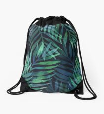 Dark green palms leaves pattern Drawstring Bag