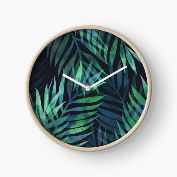 Dark green palms leaves pattern Clock
