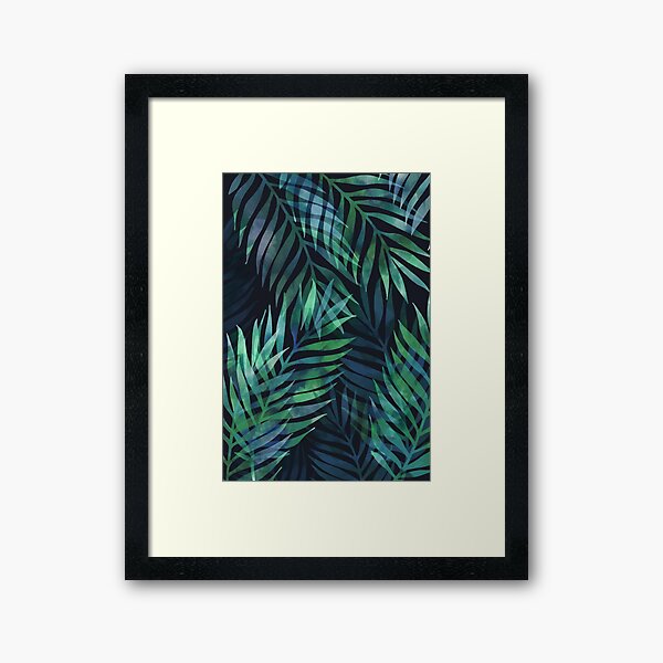 Dark green palms leaves pattern Framed Art Print