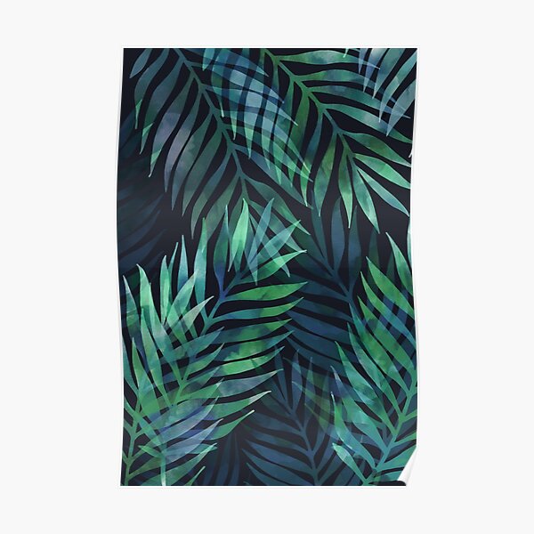 Dark green palms leaves pattern Poster