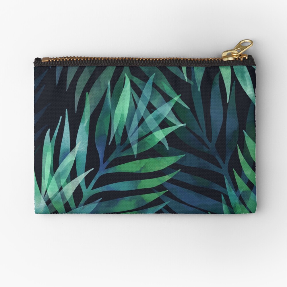 Dark green palms leaves pattern Zipper Pouch