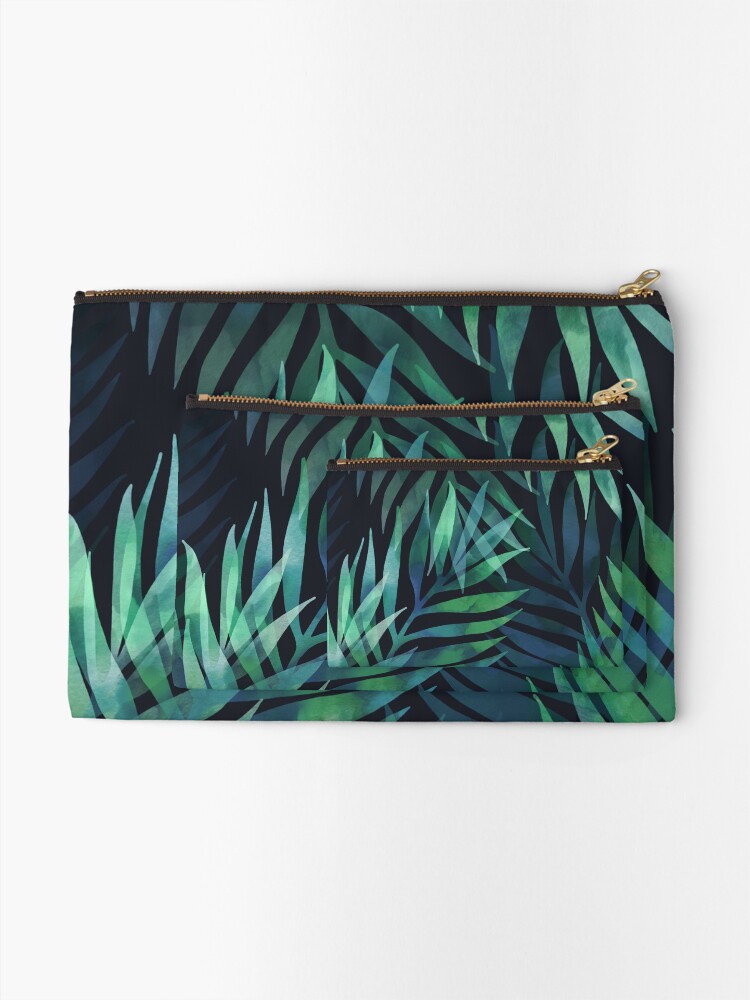 Alternate view of Dark green palms leaves pattern Zipper Pouch