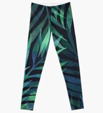 Dark green palms leaves pattern Leggings