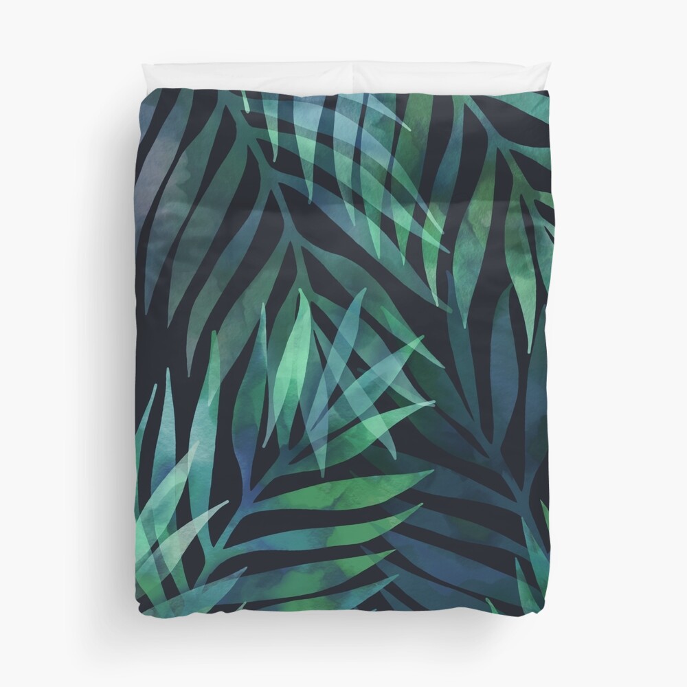 Dark green palms leaves pattern Duvet Cover