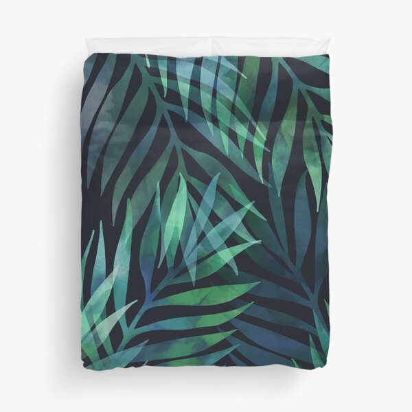 Dark green palms leaves pattern Duvet Cover
