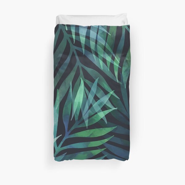 Dark green palms leaves pattern Duvet Cover