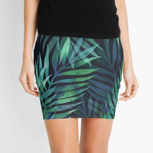 Dark green palms leaves pattern Mini Skirt