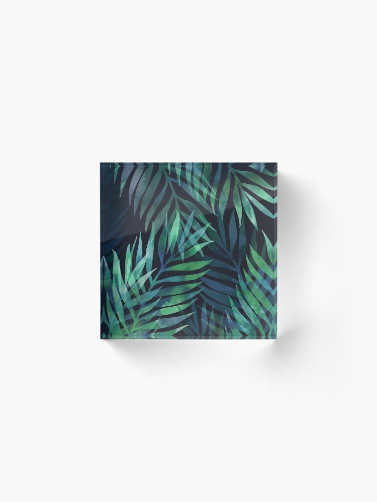 Alternate view of Dark green palms leaves pattern Acrylic Block