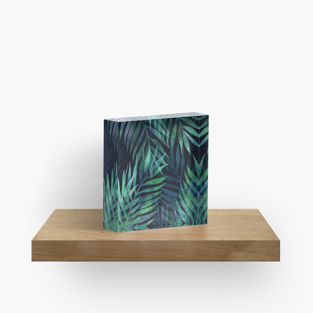 Dark green palms leaves pattern Acrylic Block