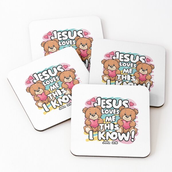 Item preview, Jesus Loves Me: Adorable Teddy Bears Holding Hearts Christian Kids Art designed and sold by HahaHandlesHub.