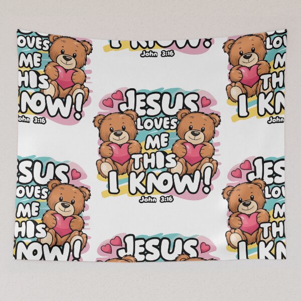Item preview, Jesus Loves Me: Adorable Teddy Bears Holding Hearts Christian Kids Art designed and sold by HahaHandlesHub.