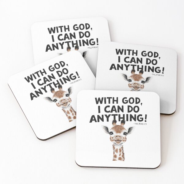 Item preview, With God, I Can Do Anything: Cheerful Giraffe Christian Kids Art with Philippians 4:13 designed and sold by HahaHandlesHub.