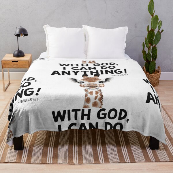 Item preview, With God, I Can Do Anything: Cheerful Giraffe Christian Kids Art with Philippians 4:13 designed and sold by HahaHandlesHub.