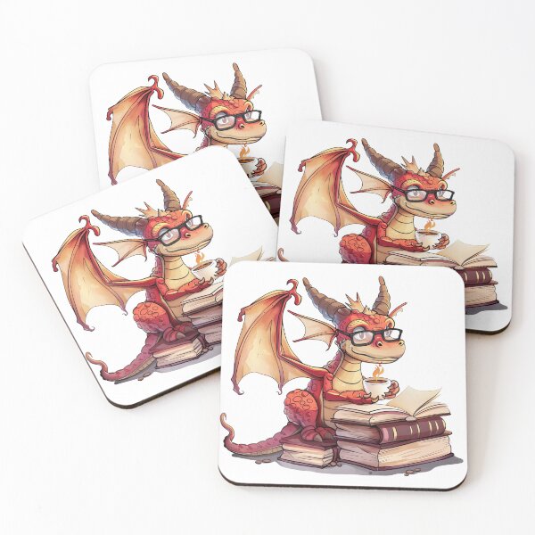 Item preview, Cozy Dragon reading books and drinking hot tea designed and sold by CozyLounge.