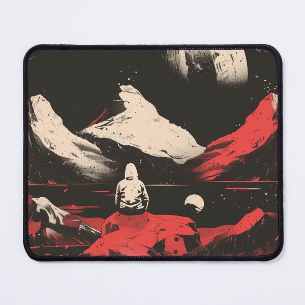 Item preview, Surreal Space Landscape - Astronaut in Cosmic Mountain Scene Art Print designed and sold by my-moody-place.