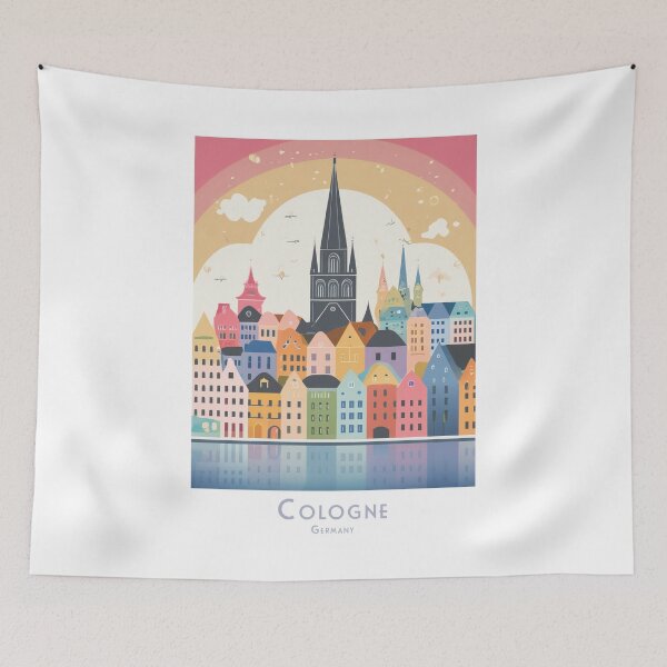 Item preview, Vintage Minimal Retro Travel Poster of Cologne on the Rhine - Colorful Skyline and Cathedral designed and sold by pod24.