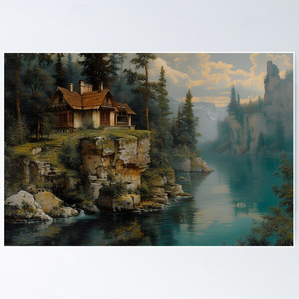 Item preview, Secluded cabin on a cliff by the lake designed and sold by Artessie.
