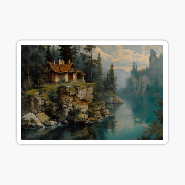 Item preview, Secluded cabin on a cliff by the lake designed and sold by Artessie.