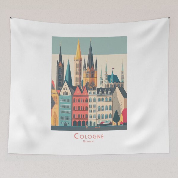 Item preview, Vintage minimal retro travel poster of Cologne skyline - cathedral and historic old town designed and sold by pod24.