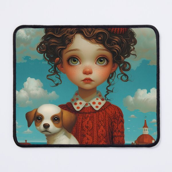 Artikelvorschau, Illustration of girl with dog on suitcase entworfen und verkauft von Artessie.