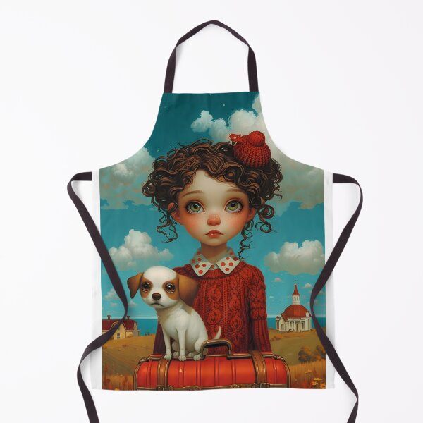 Aperçu de l'œuvre Illustration of girl with dog on suitcase créée et vendue par Artessie.