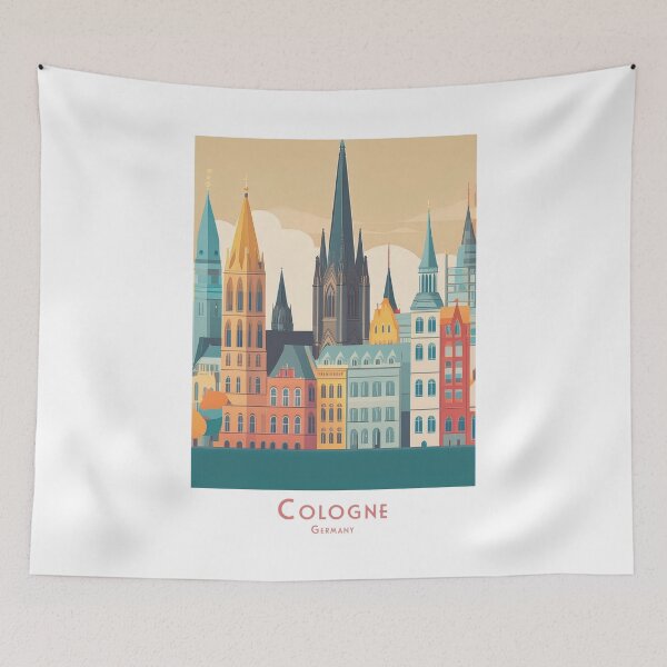 Item preview, Vintage Minimal Retro Travel Poster of Cologne Skyline - Colorful Old Town and Cathedral designed and sold by pod24.