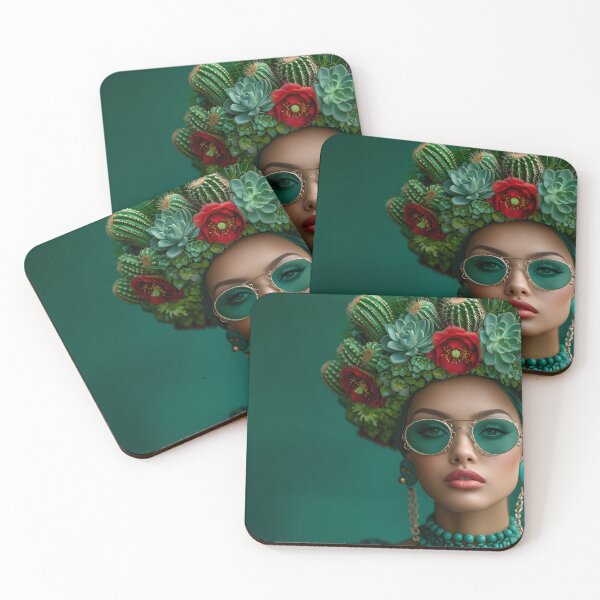 Item preview, Woman with floral headpiece and green makeup designed and sold by Artessie.