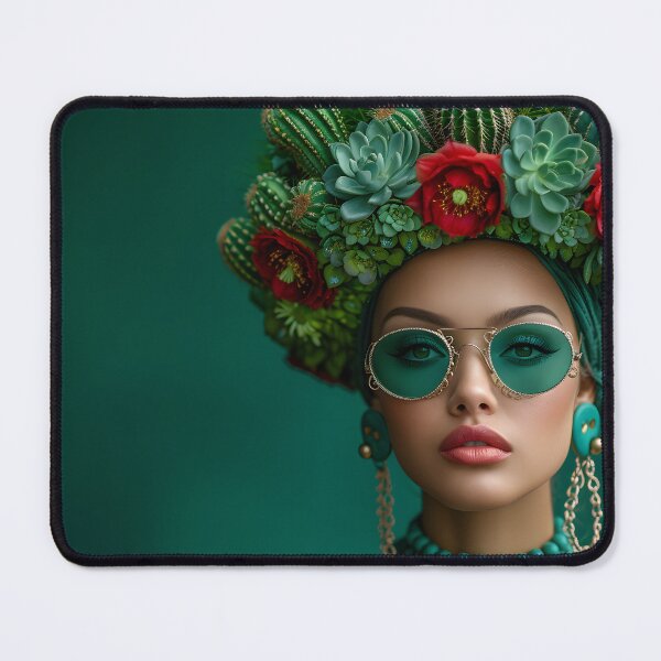 Item preview, Woman with floral headpiece and green makeup designed and sold by Artessie.