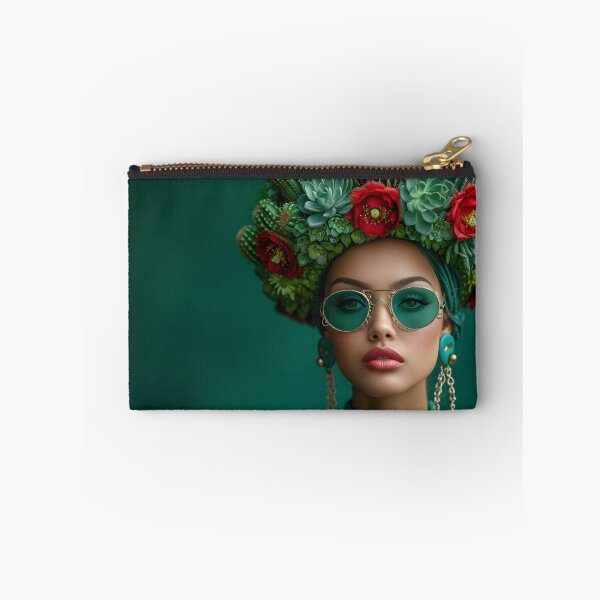 Item preview, Woman with floral headpiece and green makeup designed and sold by Artessie.