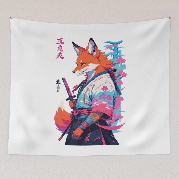 Item preview, Kitsune Samurai Fox Aesthetic Vaporwave Style designed and sold by LuminOrb.