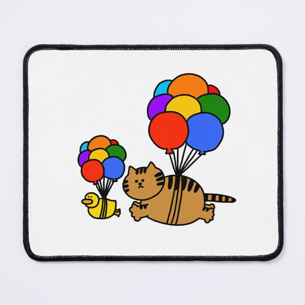 Item preview, a Cat and a Duck flying with balloons designed and sold by superbaechoo.