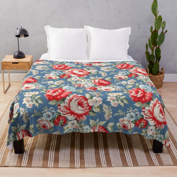 Item preview, Blue,red, white.Vintage flowers,shabby,rustic,roses,summer pattern  designed and sold by MariaMarinova.