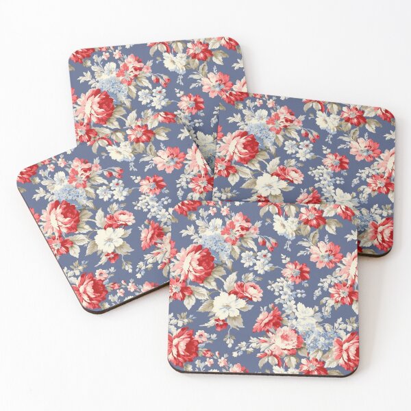 Item preview, Blue,red, white.Vintage flowers,shabby,rustic,roses,summer pattern  designed and sold by MariaMarinova.