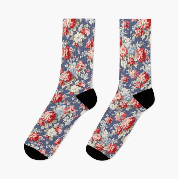 Item preview, Blue,red, white.Vintage flowers,shabby,rustic,roses,summer pattern  designed and sold by MariaMarinova.