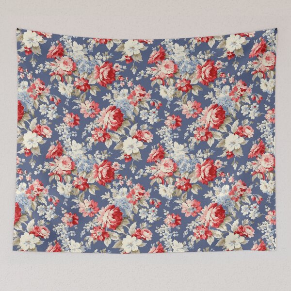 Item preview, Blue,red, white.Vintage flowers,shabby,rustic,roses,summer pattern  designed and sold by MariaMarinova.