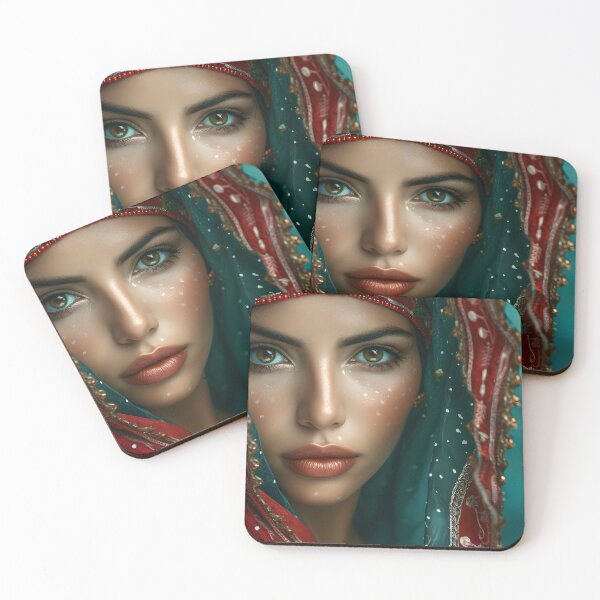 Item preview, Striking portrait of a woman with a red scarf designed and sold by Artessie.