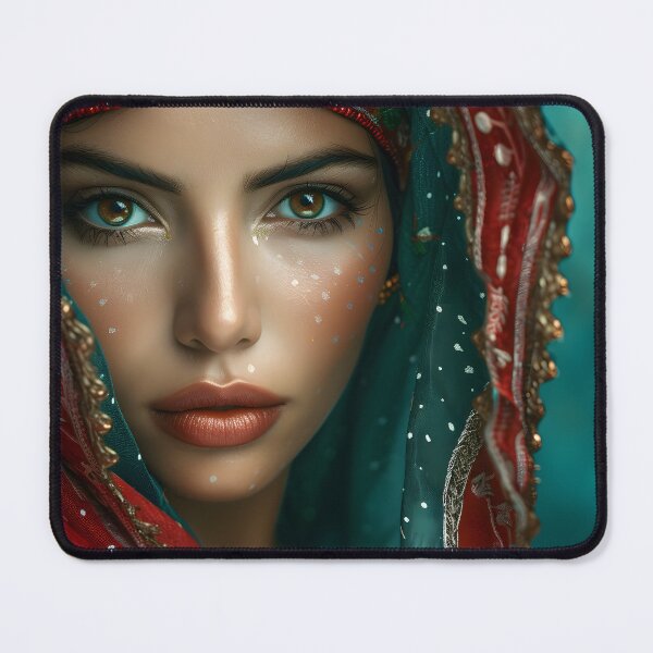 Item preview, Striking portrait of a woman with a red scarf designed and sold by Artessie.