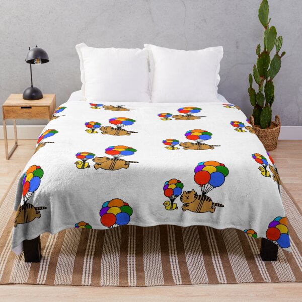 Item preview, a Cat and a Duck flying with balloons designed and sold by superbaechoo.