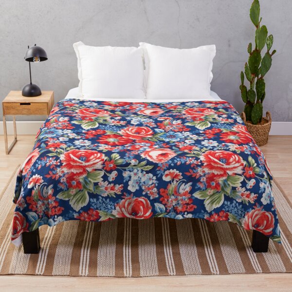 Item preview, Blue,red, white.Vintage flowers,shabby,rustic,roses,summer pattern  designed and sold by MariaMarinova.