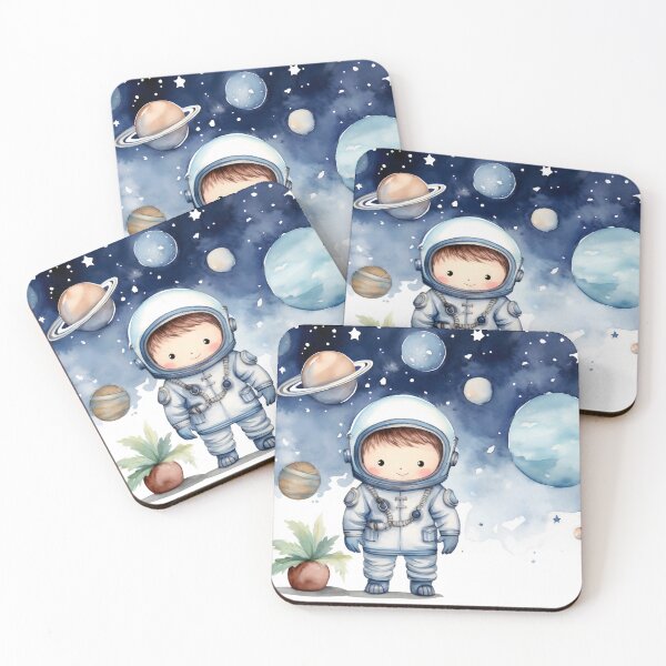 Item preview, astronaut boy and universe planets watercolor white background designed and sold by hAITHAM1985.