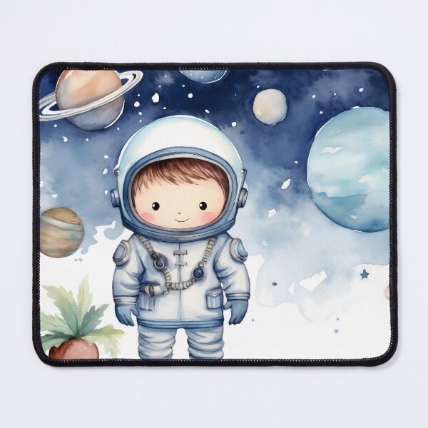 Item preview, astronaut boy and universe planets watercolor white background designed and sold by hAITHAM1985.
