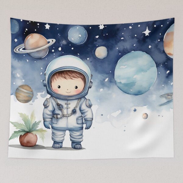 Item preview, astronaut boy and universe planets watercolor white background designed and sold by hAITHAM1985.