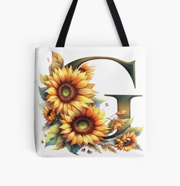 SUNFLOWER LETTER G All Over Print Tote Bag
