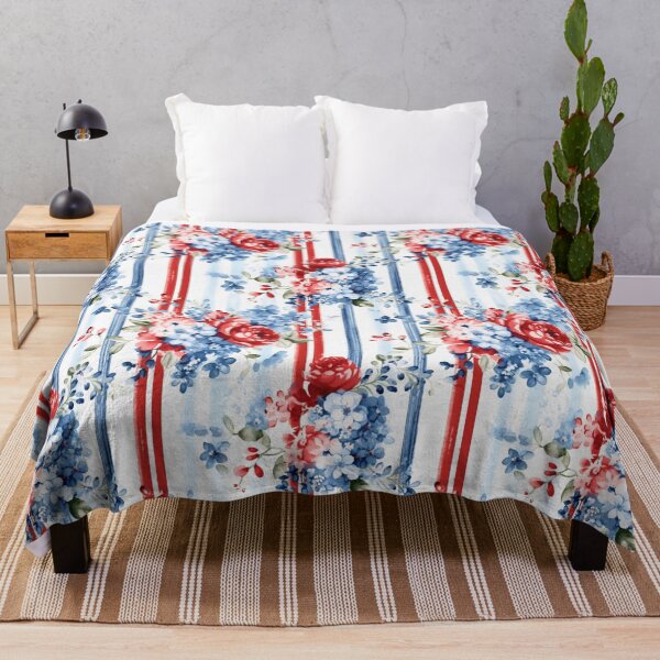 Item preview, Blue,red, white.Vintage flowers,shabby,rustic,roses,summer pattern  designed and sold by MariaMarinova.