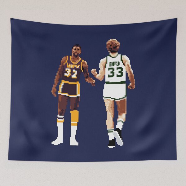 Item preview, Larry Bird and Magic Johnson Pixel fist bump Medium Print Qiangy designed and sold by qiangdade.