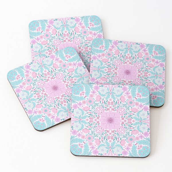 Item preview, Retro garden party wallpaper in blue and pink designed and sold by Katerina Mitkova Kirilova.
